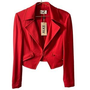 Alice by Temperley Red Cropped Blazer Jacket Jersey Knit Collared Size 4